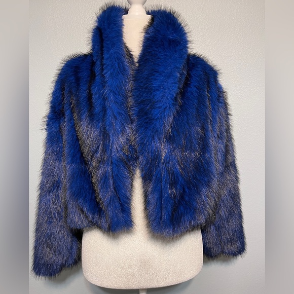 The Unbranded Brand Jackets & Blazers - Cobalt Blue Faux Fur Jacket Women Statement Plush Glam Festival Coat Y2K Small